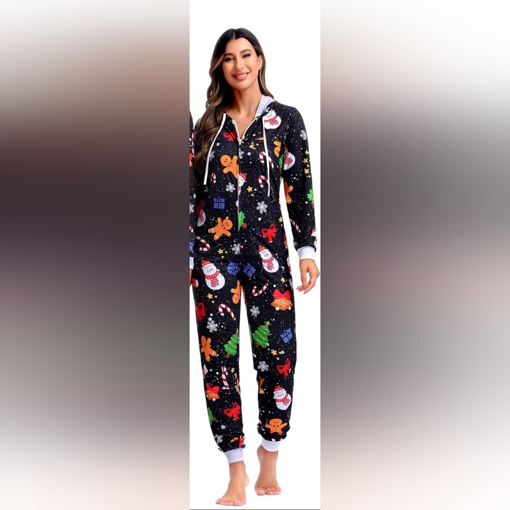 Festive Christmas Pajama Hooded Onesie NWOT